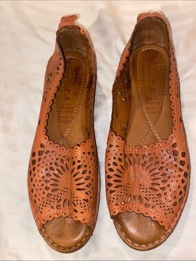 Spring Step Orange Perforated Leather Slip-On Flats